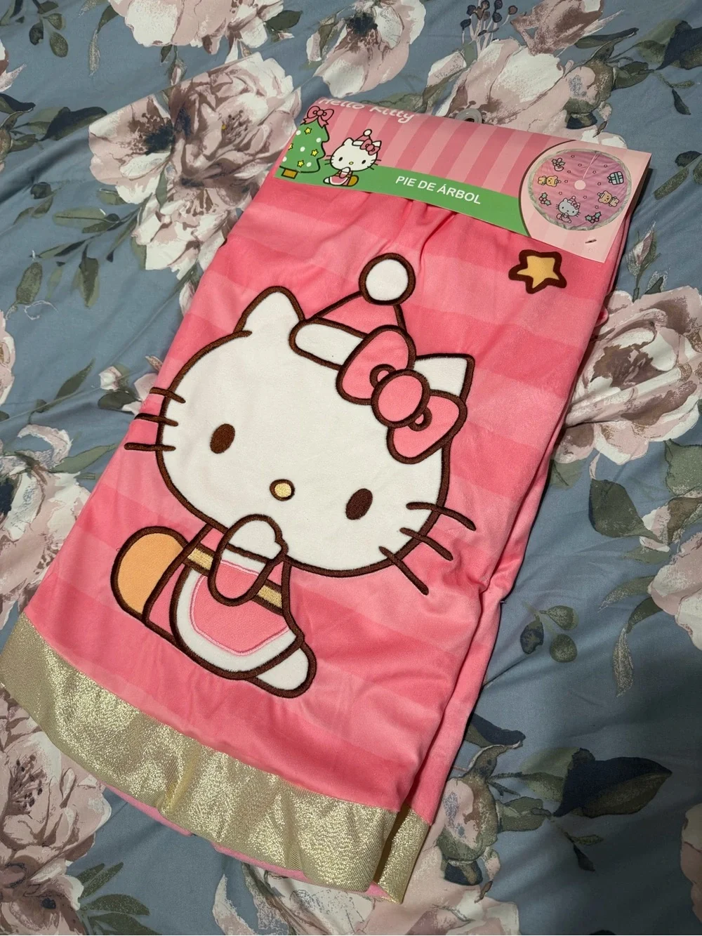 Hello Kitty Pink Plush Pillow and Matching Pink Throw with Gold Trim